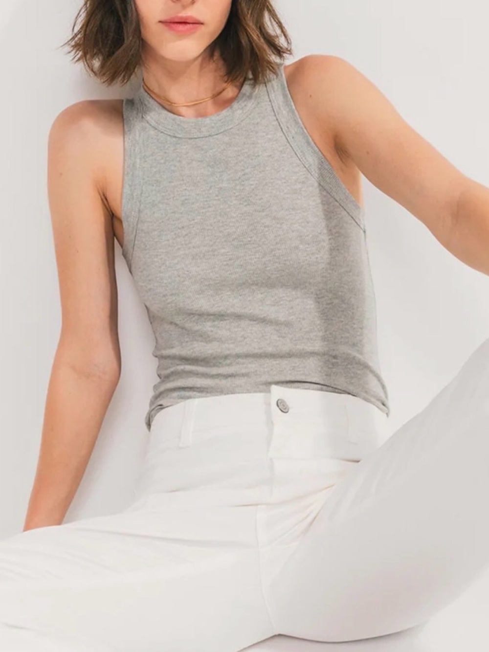 Easy Standard Heather Grey Rib Fitted Tank Top